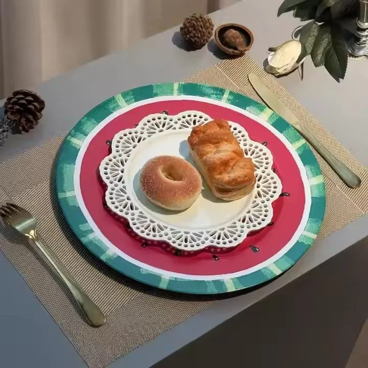 European Christmas Wedding Hotel Decorative Plate Dish Modern Style Plastic Charger Plate UVPrint Cross-Border Wholesale