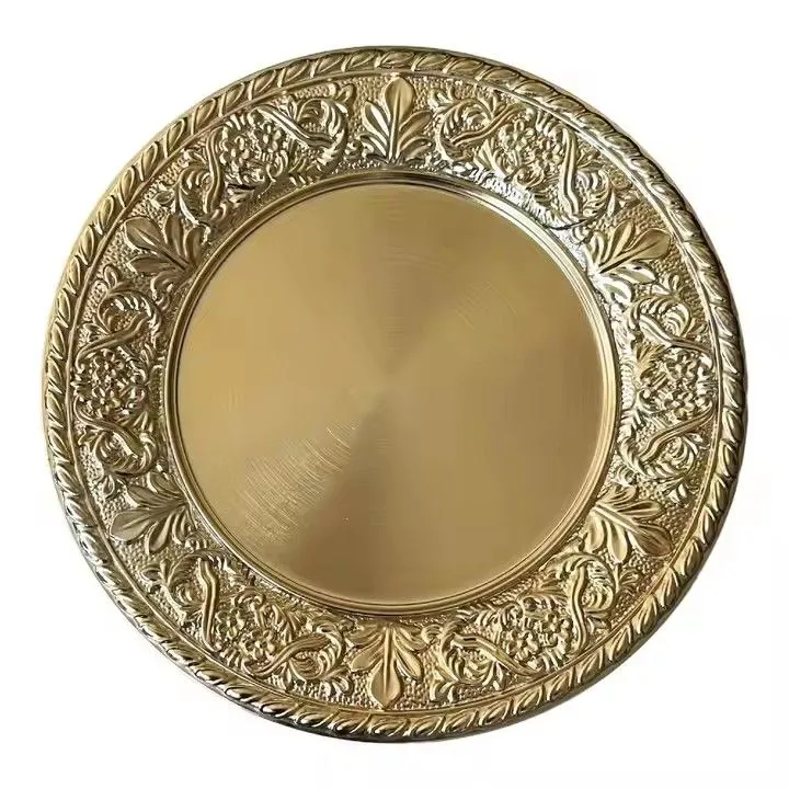 Manufacture Hotel Banquet Event Party Stackable Unbreakable Plastic Decoration Gold Charger Plates