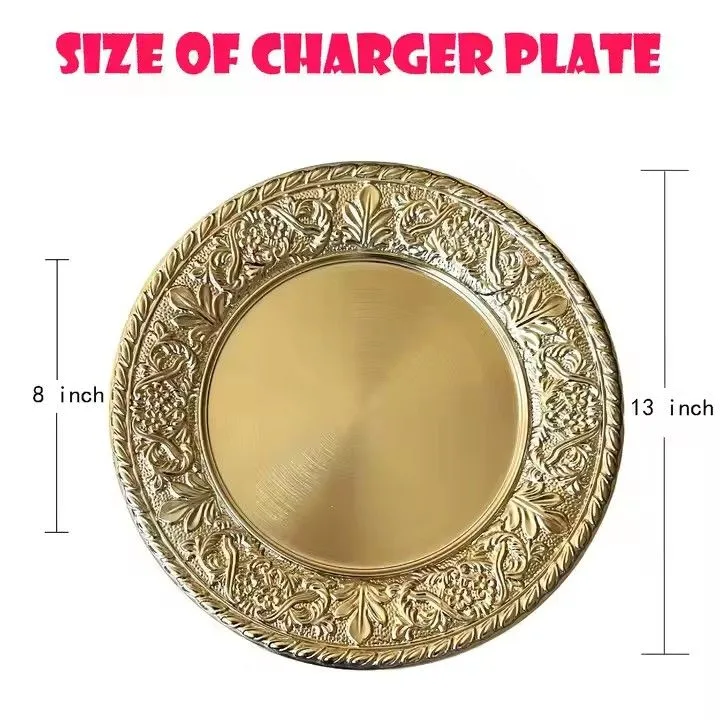 Manufacture Hotel Banquet Event Party Stackable Unbreakable Plastic Decoration Gold Charger Plates