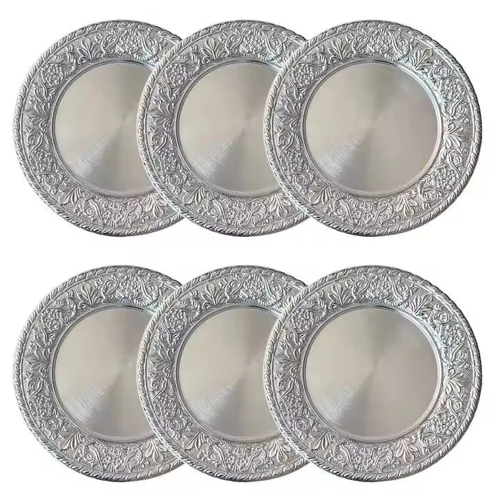 Manufacture Hotel Banquet Event Party Stackable Unbreakable Plastic Decoration Gold Charger Plates