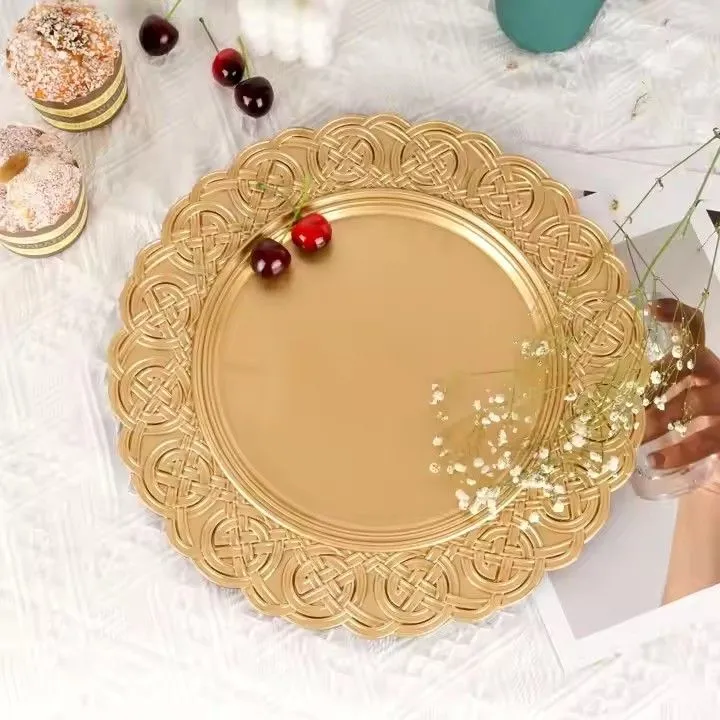 High Quality Gold Charger Plates With Diamond Pattern Modern Style Decorative Plate for Home Banquet Wedding Events Packaging