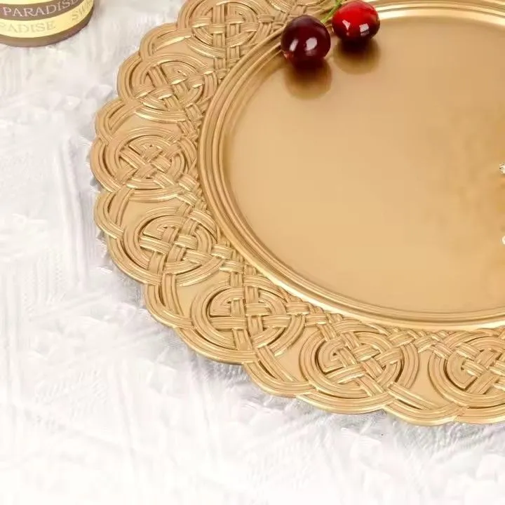High Quality Gold Charger Plates With Diamond Pattern Modern Style Decorative Plate for Home Banquet Wedding Events Packaging