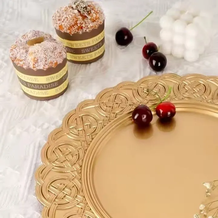 High Quality Gold Charger Plates With Diamond Pattern Modern Style Decorative Plate for Home Banquet Wedding Events Packaging