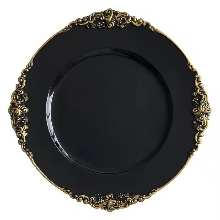 China Design Rose Gold Disposable Plastic Plates Modern Round Style Sustainable Wedding and Party Dishes Wholesale Plate Dish