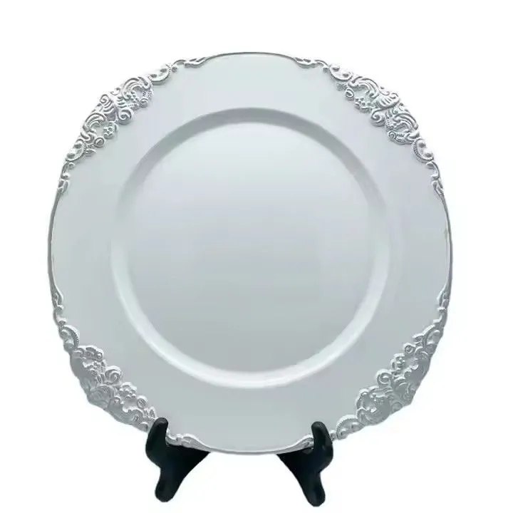 China Design Rose Gold Disposable Plastic Plates Modern Round Style Sustainable Wedding and Party Dishes Wholesale Plate Dish