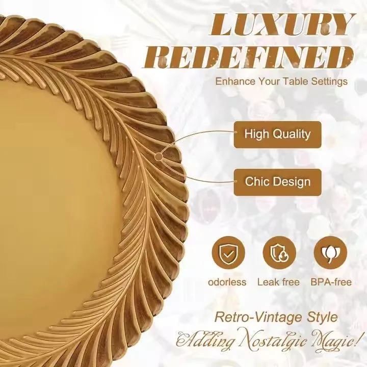 Wholesale Wedding Decoration Supplies Plastic Elegant Charger Plate 13 Inch Round Gold Reef Charger Plates