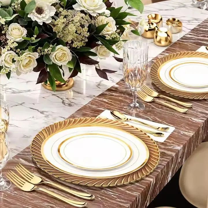 Wholesale Wedding Decoration Supplies Plastic Elegant Charger Plate 13 Inch Round Gold Reef Charger Plates