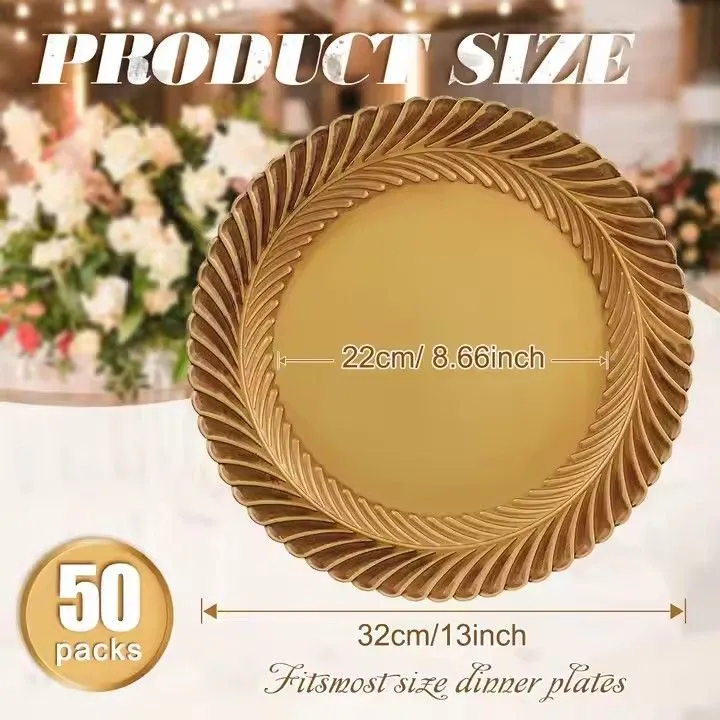 Wholesale Wedding Decoration Supplies Plastic Elegant Charger Plate 13 Inch Round Gold Reef Charger Plates