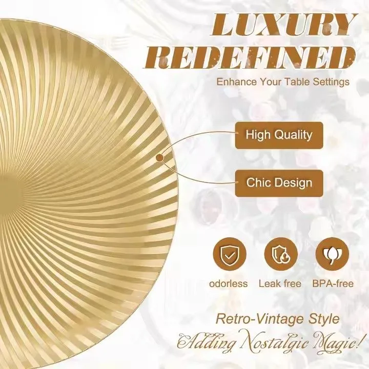 Wholesale Elegant 13 Inch Gold Reef Charger Plates Sustainable Round Design Style European Wedding Decoration for Parties