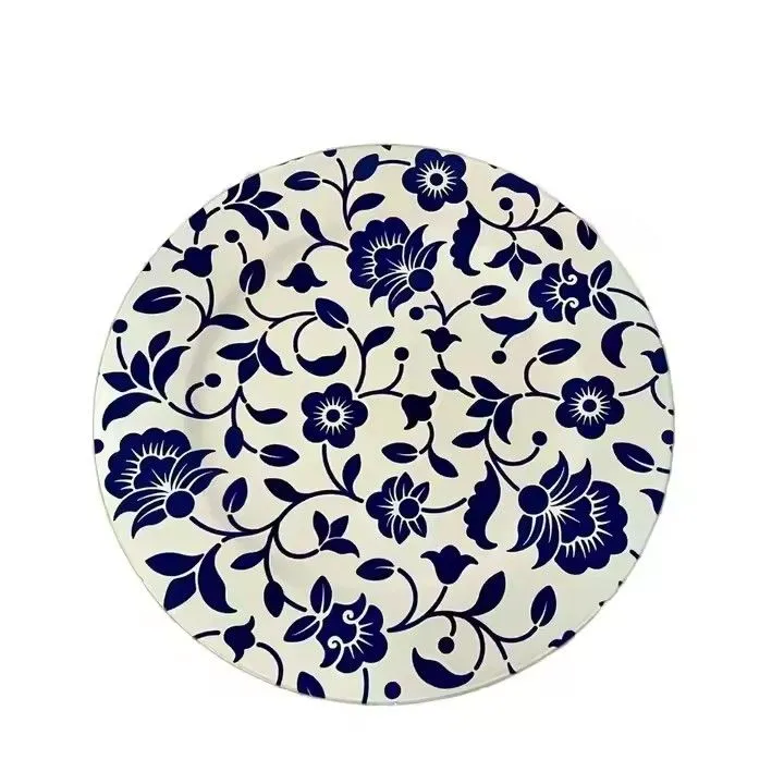13-Inch Round Blue Dinner Plates New Traditional Chinese Design Elegant Charger Plate Set for Weddings & Dinners