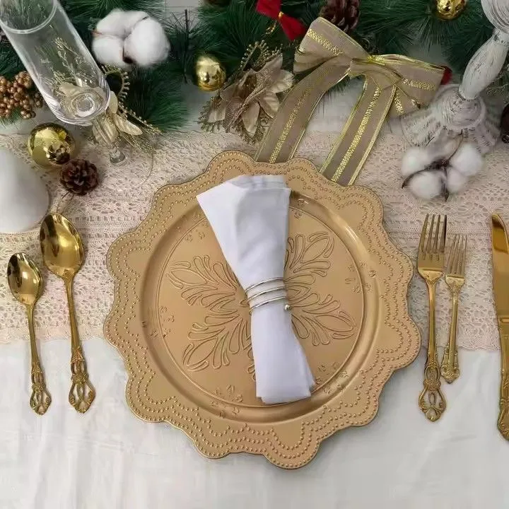 Luxury Custom Wholesale Plastic 13 Inch Plastic Silver Gold Charger Plates for Dining Wedding Dinner Plates