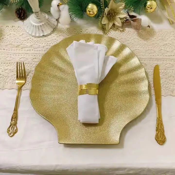 New Style Luxury Wedding Event Party Dining Room Plastic Plate Gold Shell Shape Charger Plate