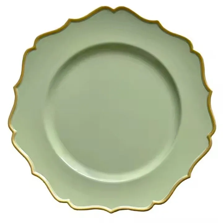Customized Green Plastic Charger Plate Unique Luxury Design for Weddings Sustainable Wedding Event Dinner Dishes