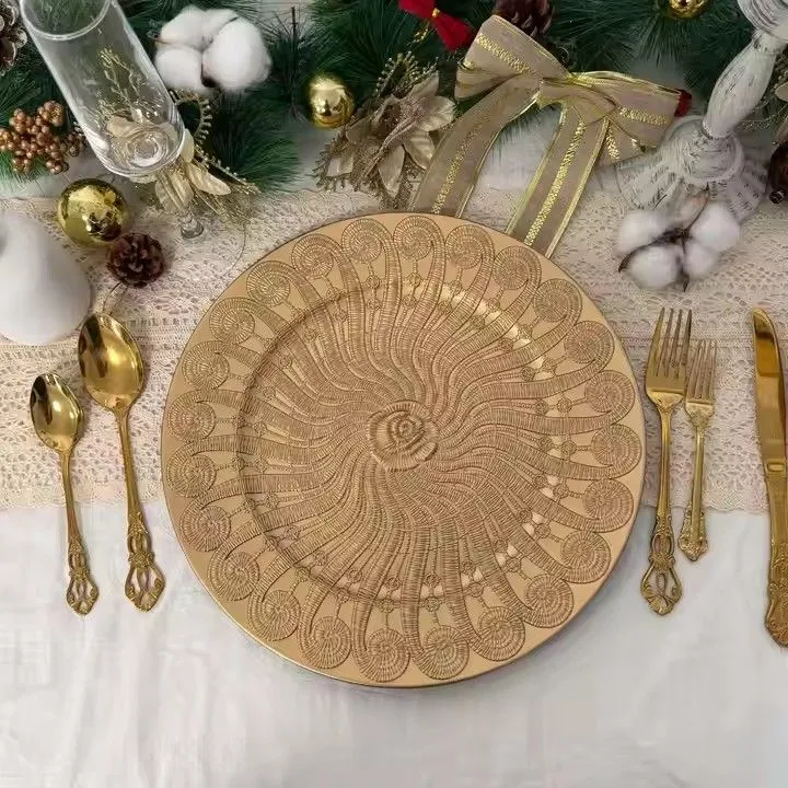 Hot Selling New Models 13 Inches Gold Charger Plates Set Decoration for Wedding and Engagement