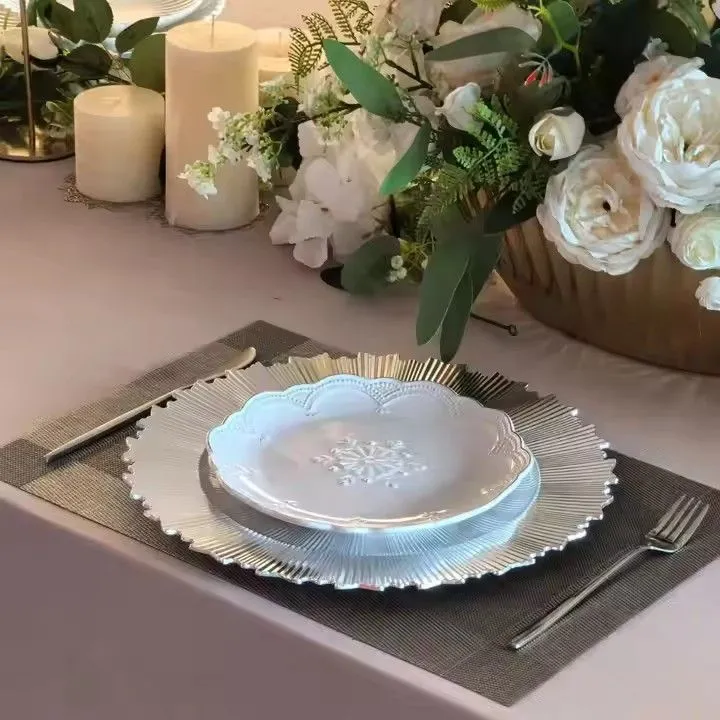 Gold Plastic Modern Charger Plates for Dinner Plates for Weddings Holiday or Party Table Decor