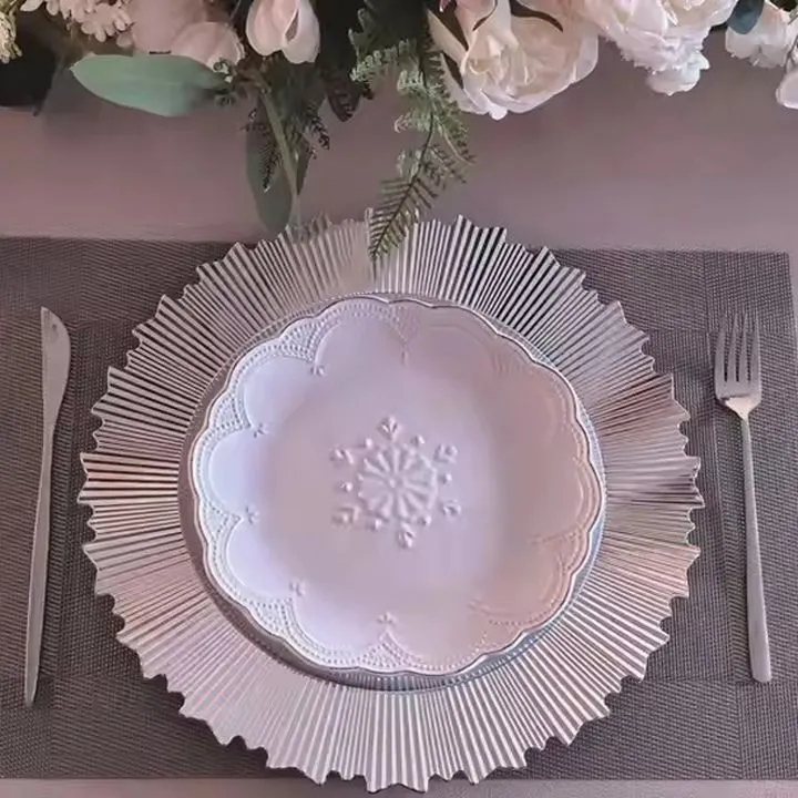 Gold Plastic Modern Charger Plates for Dinner Plates for Weddings Holiday or Party Table Decor