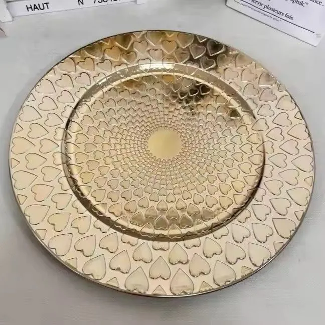 13inches Round Plastic Under Plate Gold Wedding Decorative Charger Plates for Table Setting