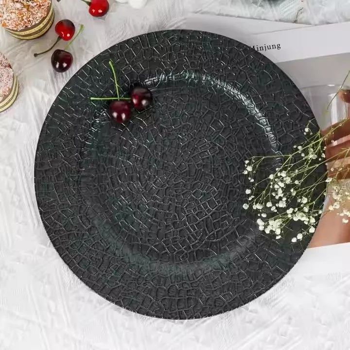 Wholesale Dark Green Alligator Skin Texture Pattern Plastic Charger Plate Home and Kitchen&Cookware Sets for Wedding