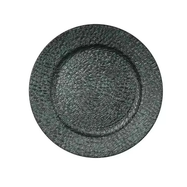 Wholesale Dark Green Alligator Skin Texture Pattern Plastic Charger Plate Home and Kitchen&Cookware Sets for Wedding