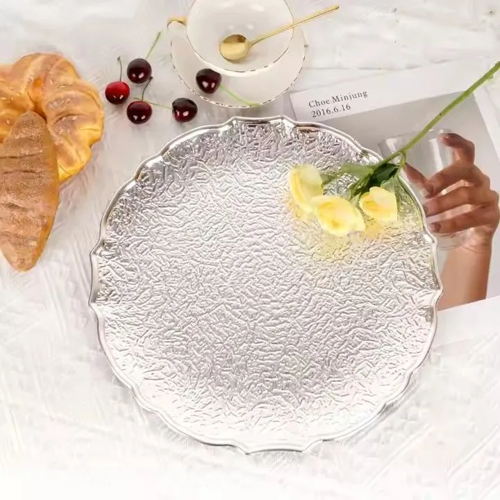 European Silver Plated Fruit Tray Round Plastic Charger Plates Wedding Decoration Plate Charger