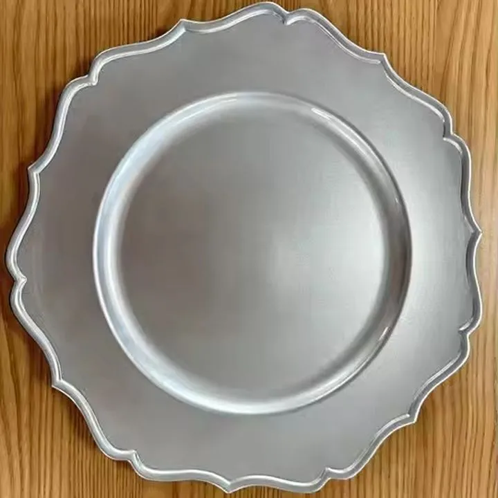 Christmas Snowflake Round Plate 13 Inch Silver Floral Painted Plastic Dinner Plate