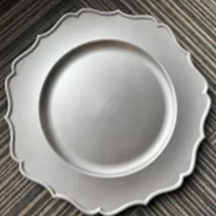 Christmas Snowflake Round Plate 13 Inch Silver Floral Painted Plastic Dinner Plate