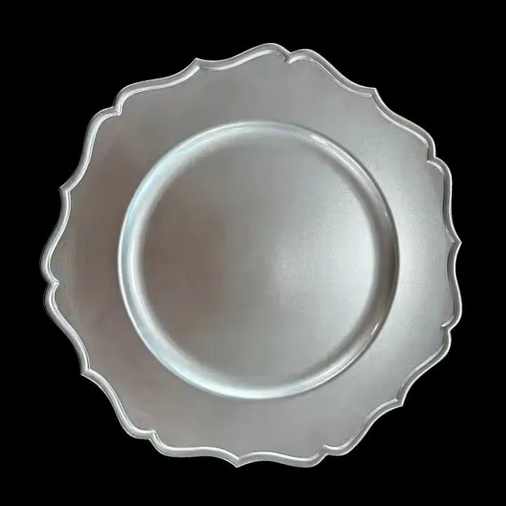 Christmas Snowflake Round Plate 13 Inch Silver Floral Painted Plastic Dinner Plate