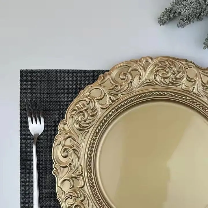Wholesale Luxury Gold Silver Plastic Charger Plates Hotel Restaurant Wedding Decorative Plastic Plates