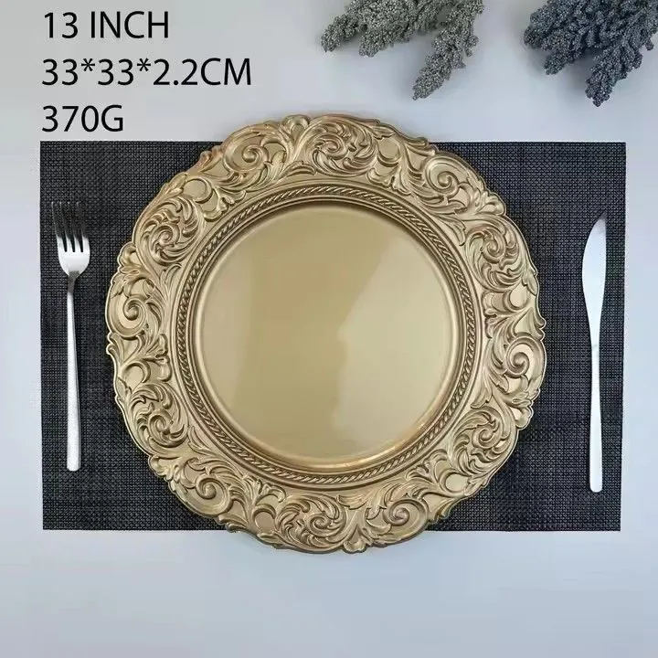 Wholesale Luxury Gold Silver Plastic Charger Plates Hotel Restaurant Wedding Decorative Plastic Plates
