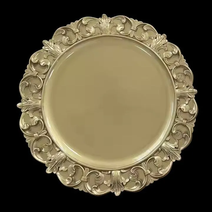 Wholesale Luxury Gold Silver Plastic Charger Plates Hotel Restaurant Wedding Decorative Plastic Plates