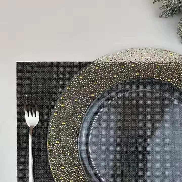 13 Inch Wooden Pattern Electroplating Silver Plastic Charger Plates for Weddings Party Table Decor