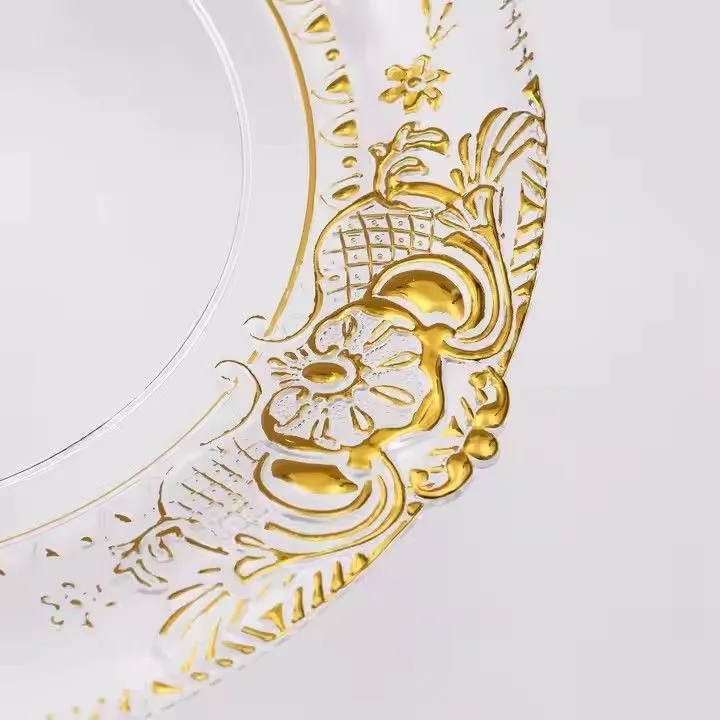 Luxury Wedding Gold Vintage Plastic Round Chargers Plates Birthday Event Table Decoration Dish Plate
