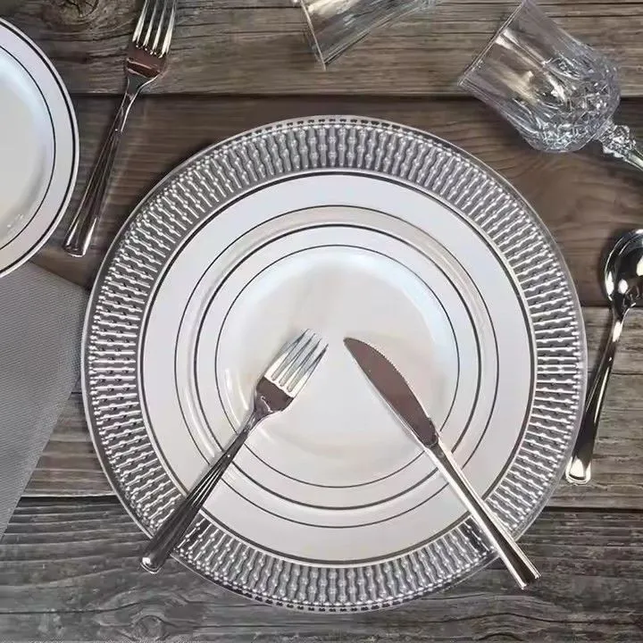 Wholesale Hot Round New Wedding Silver Plastic Charger Plates Luxury Plate Multicolor Charger Plates