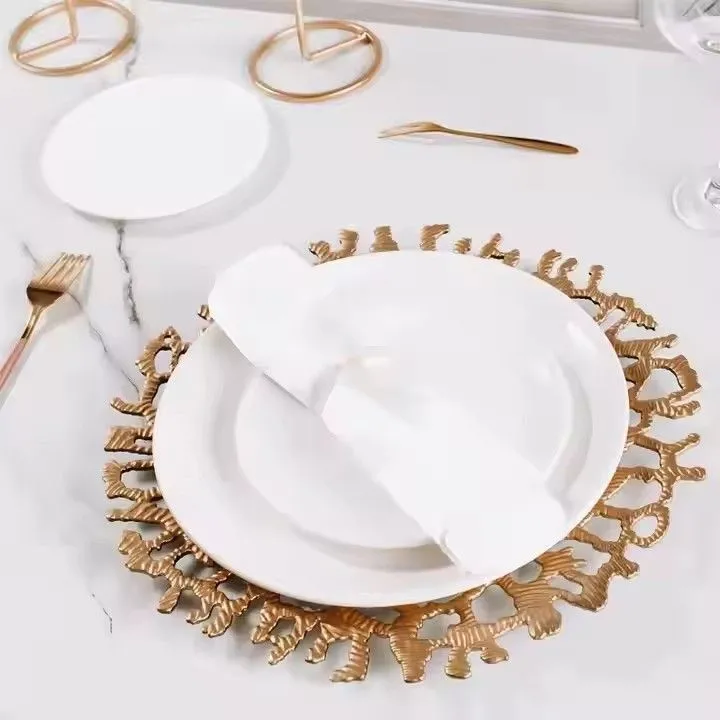 Factory Wholesale Round Sunflower Silver Gold Decorative Christmas Plate Chargers for Decoration