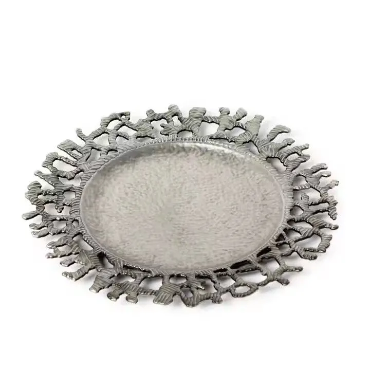 Factory Wholesale Round Sunflower Silver Gold Decorative Christmas Plate Chargers for Decoration