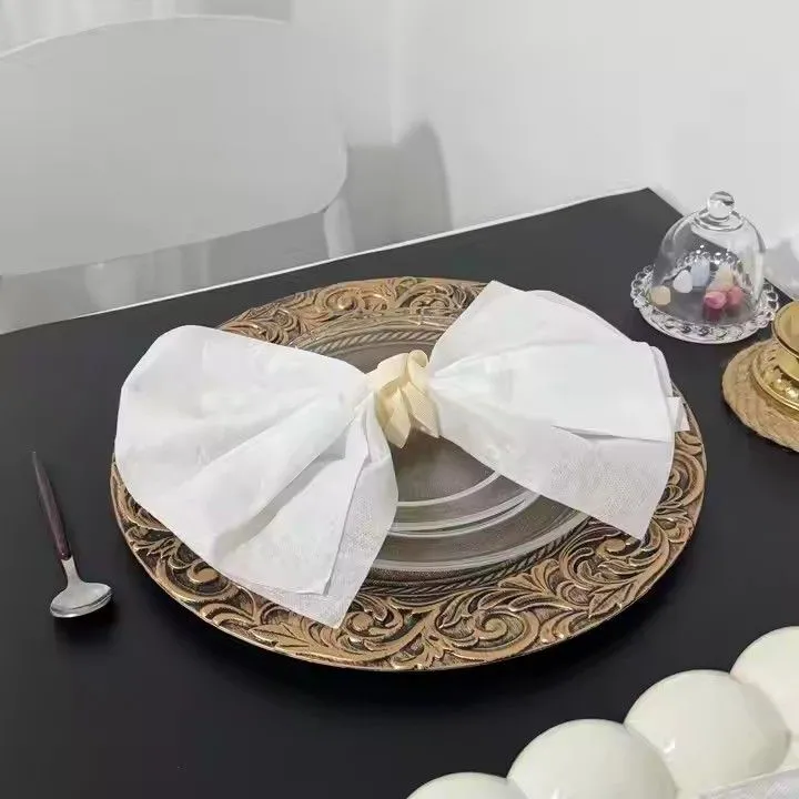 Luxury Wedding Event Decoration Elegant Retro 13" Round Gold Plastic Charger Base Plates for Party