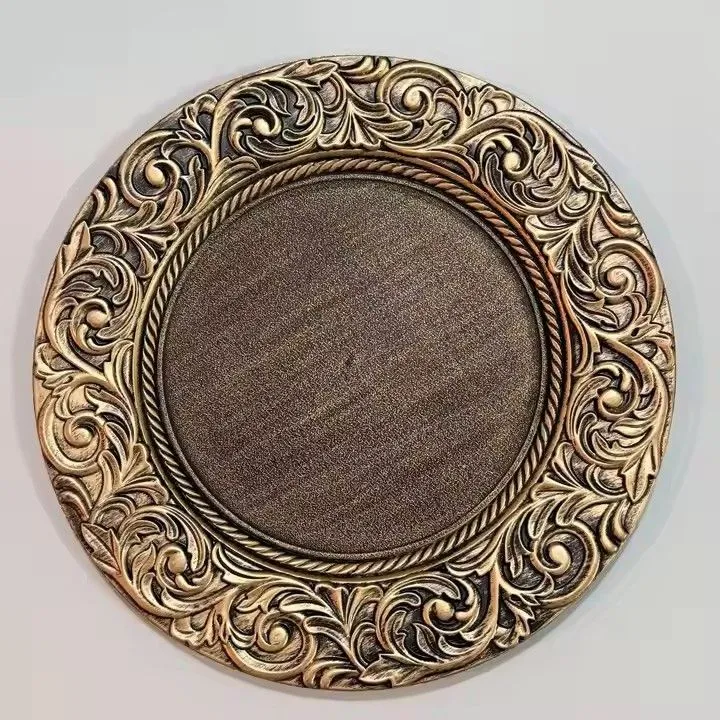 Luxury Wedding Event Decoration Elegant Retro 13" Round Gold Plastic Charger Base Plates for Party