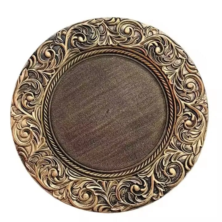 Luxury Wedding Event Decoration Elegant Retro 13" Round Gold Plastic Charger Base Plates for Party