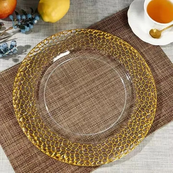 Gold Rim Charger Plates Plastic Wedding Plates 13inch clear Gold Reef Stock Charger Plate Underplate for Wedding