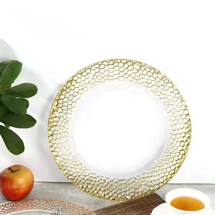 Gold Rim Charger Plates Plastic Wedding Plates 13inch clear Gold Reef Stock Charger Plate Underplate for Wedding
