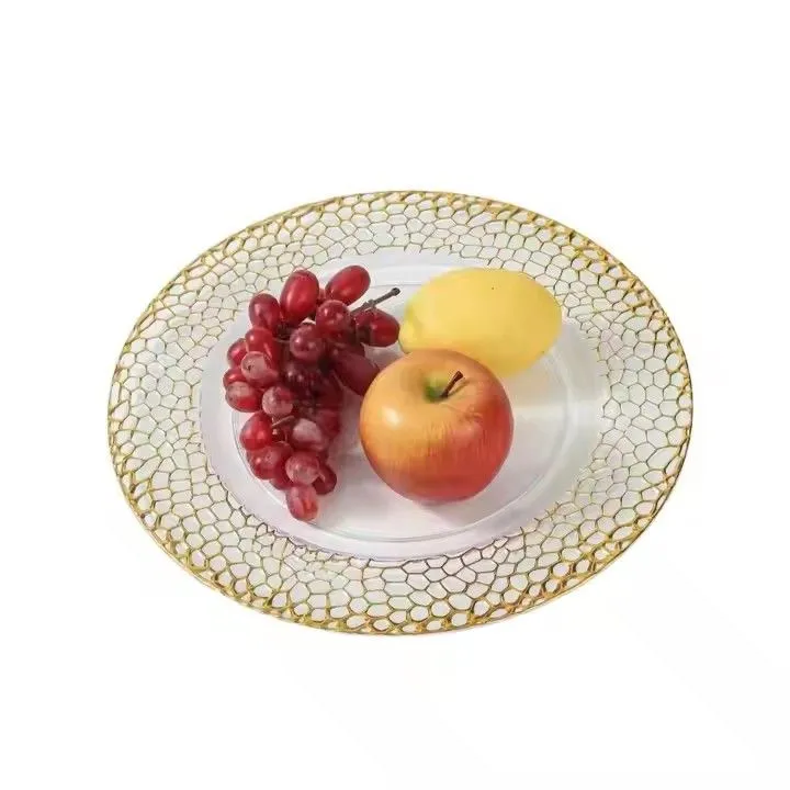 Gold Rim Charger Plates Plastic Wedding Plates 13inch clear Gold Reef Stock Charger Plate Underplate for Wedding