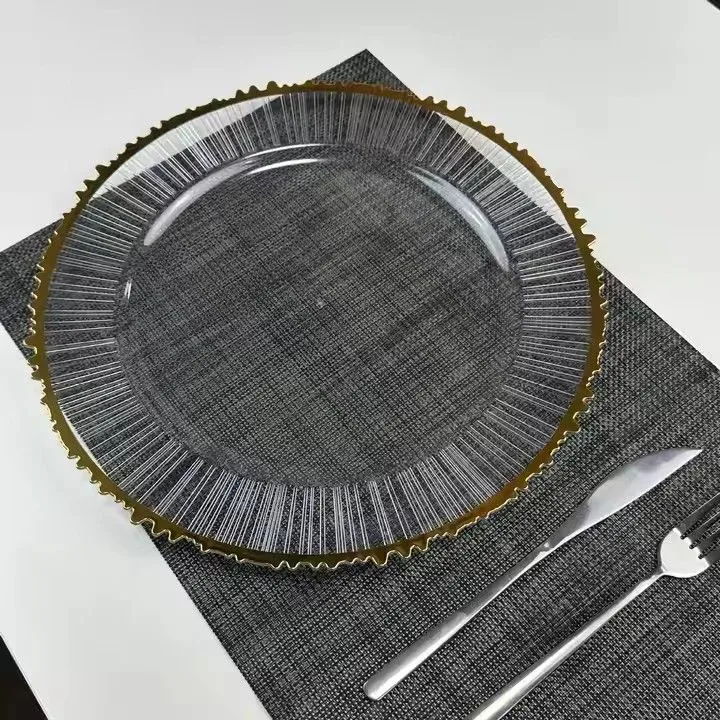 Wholesale Transparent PP Plastic Charger Plate With Gold Rim Used for Wedding Home Party Decoration