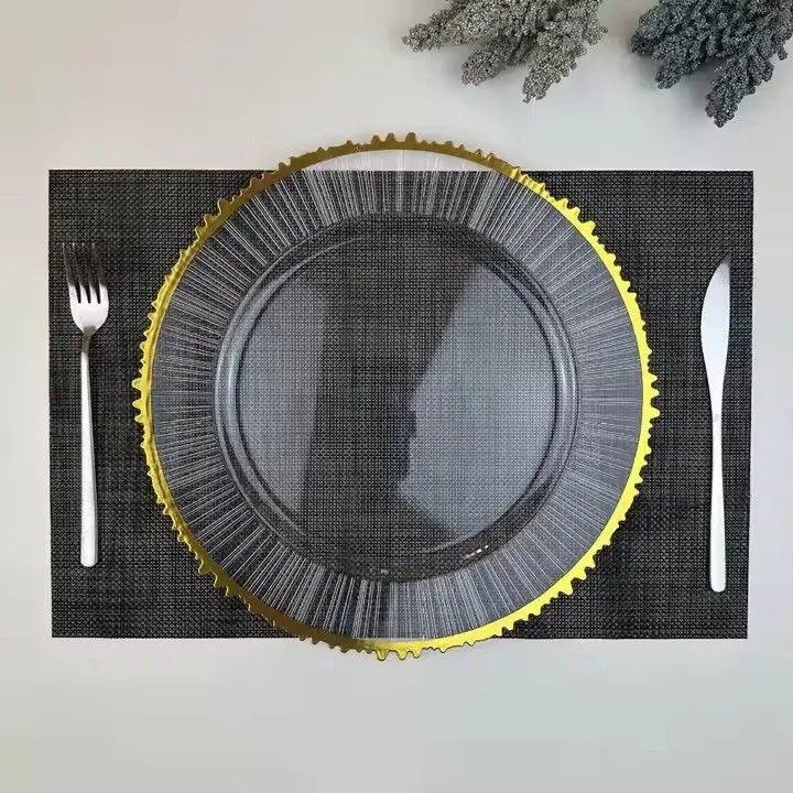 Wholesale Transparent PP Plastic Charger Plate With Gold Rim Used for Wedding Home Party Decoration
