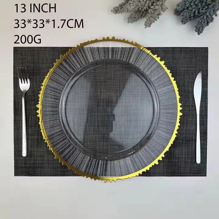 Wholesale Transparent PP Plastic Charger Plate With Gold Rim Used for Wedding Home Party Decoration