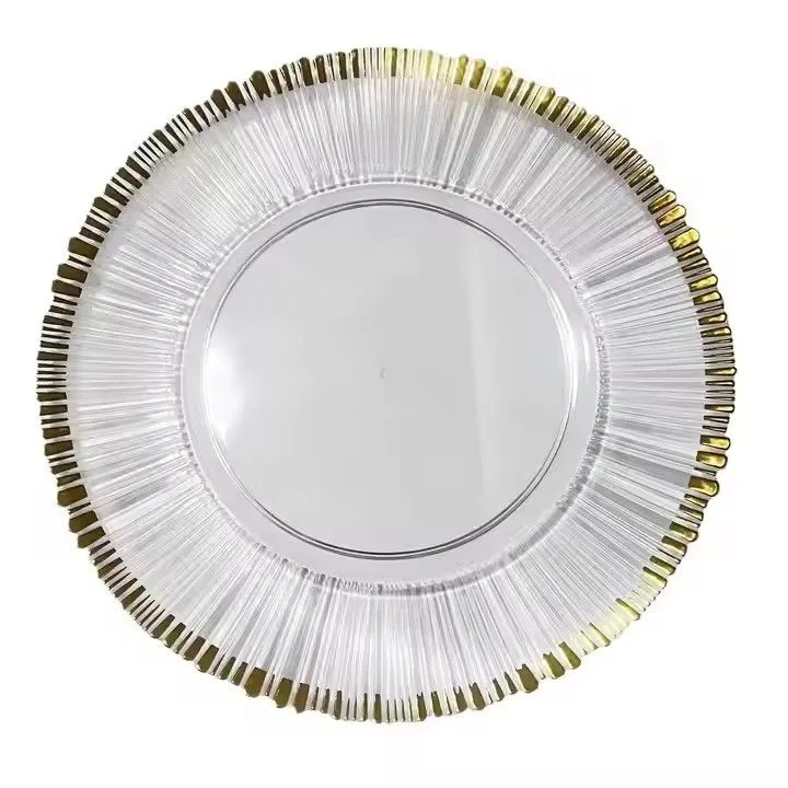 Wholesale Transparent PP Plastic Charger Plate With Gold Rim Used for Wedding Home Party Decoration