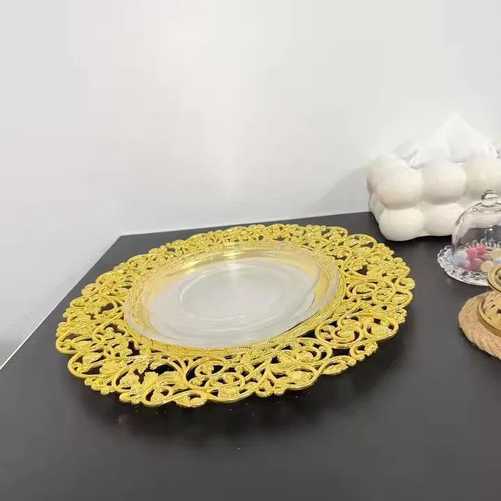 Luxury Gold Mirror Plastic Round Charger Plates Decorative Dinner Dishes & Plates for Wedding