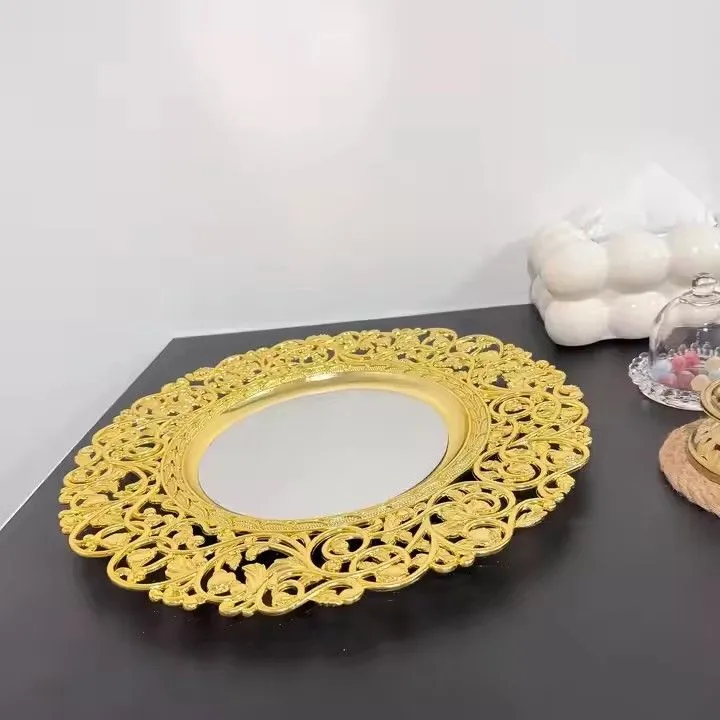 Luxury Gold Mirror Plastic Round Charger Plates Decorative Dinner Dishes & Plates for Wedding