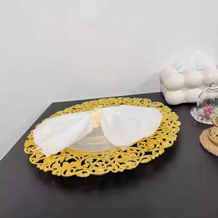 Luxury Gold Mirror Plastic Round Charger Plates Decorative Dinner Dishes & Plates for Wedding