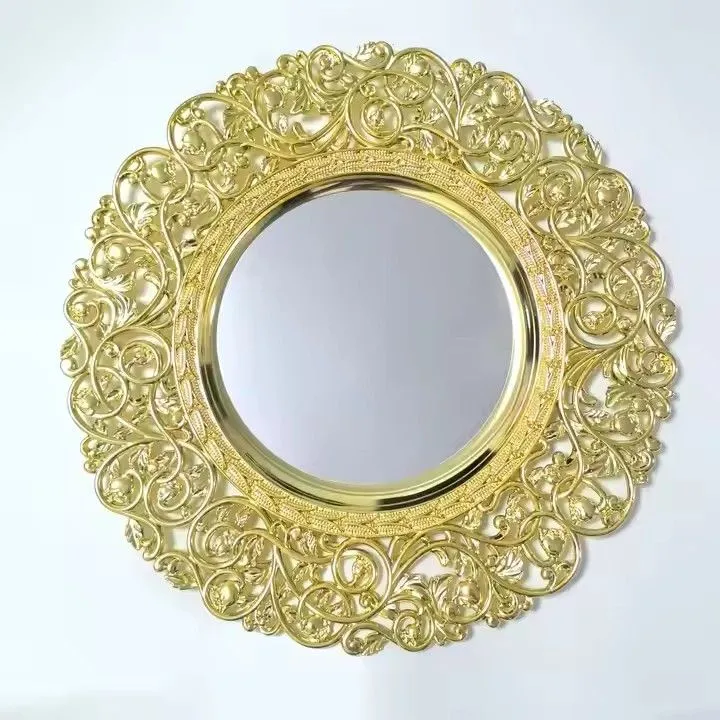 Luxury Gold Mirror Plastic Round Charger Plates Decorative Dinner Dishes & Plates for Wedding