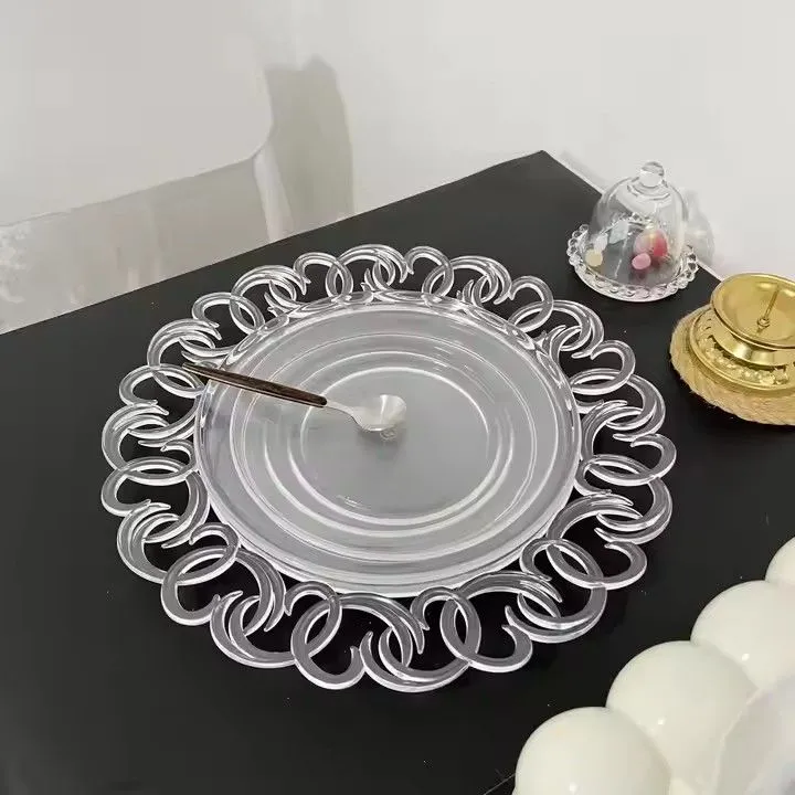 Transparent Hollow Round Plastic Durable Wedding Decorate Plastic Charger Plate